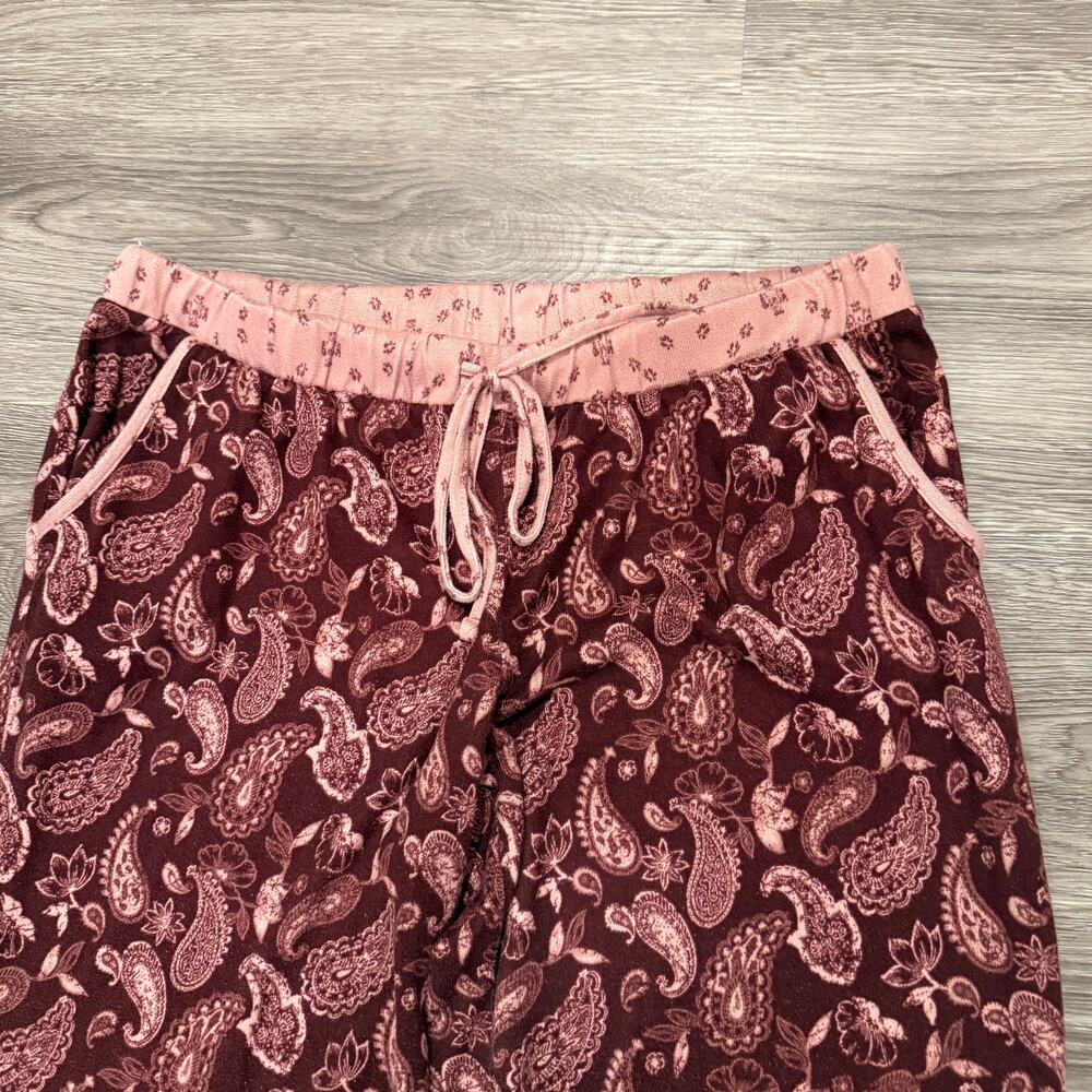 Lucky Brand Paisley Lounge Pajama Set Medium Burgundy Pink Boho Comfort Soft - Picture 6 of 9